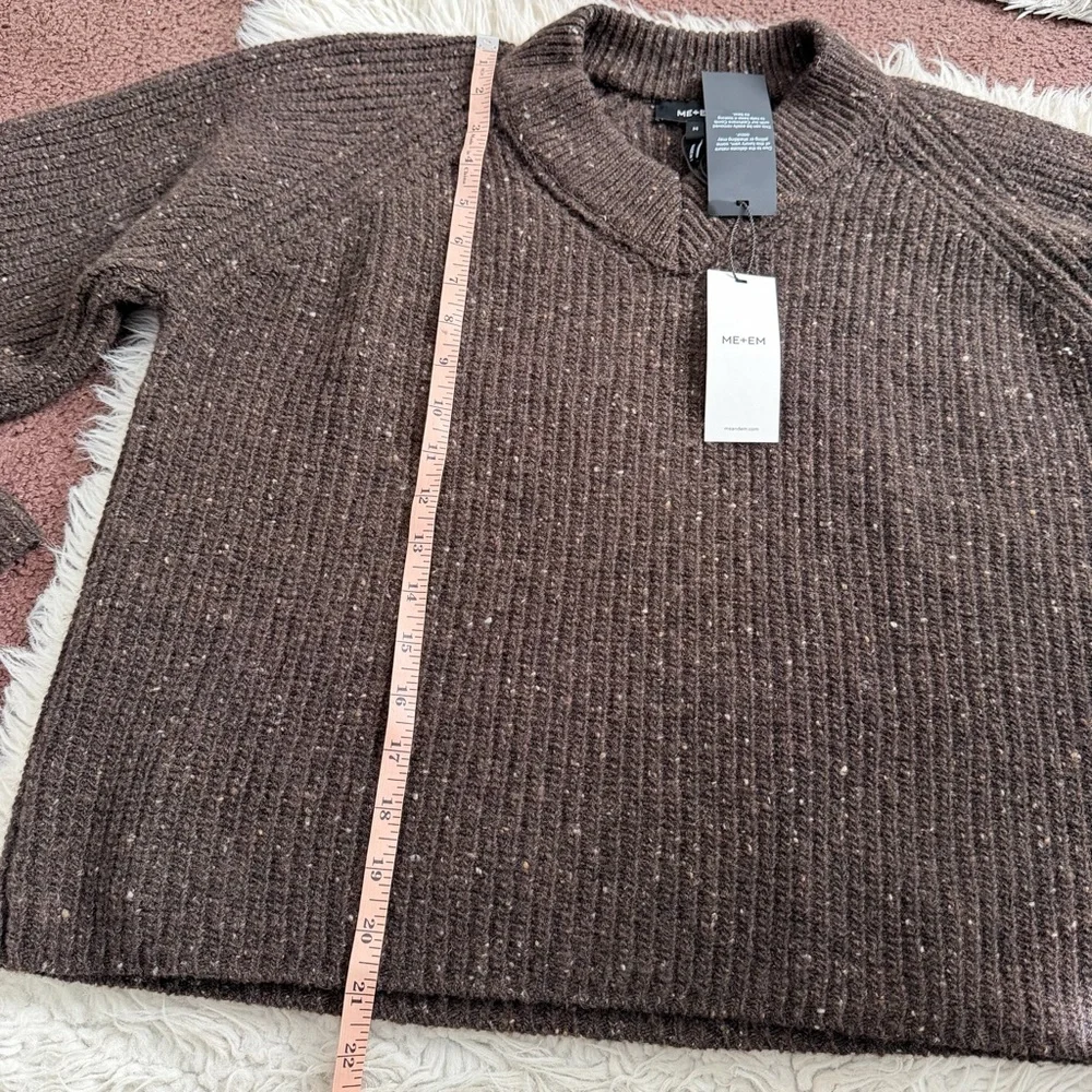 ME+EM Soft Donegal Tweed High V-Neck Crop Jumper - Chocolate - Picture 7 of 7